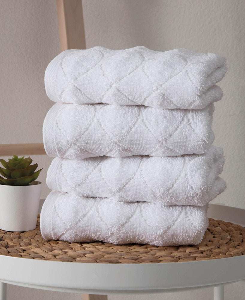 Set of Four White Geometric Turkish Cotton 16" X 30" Hand Towels — view 1