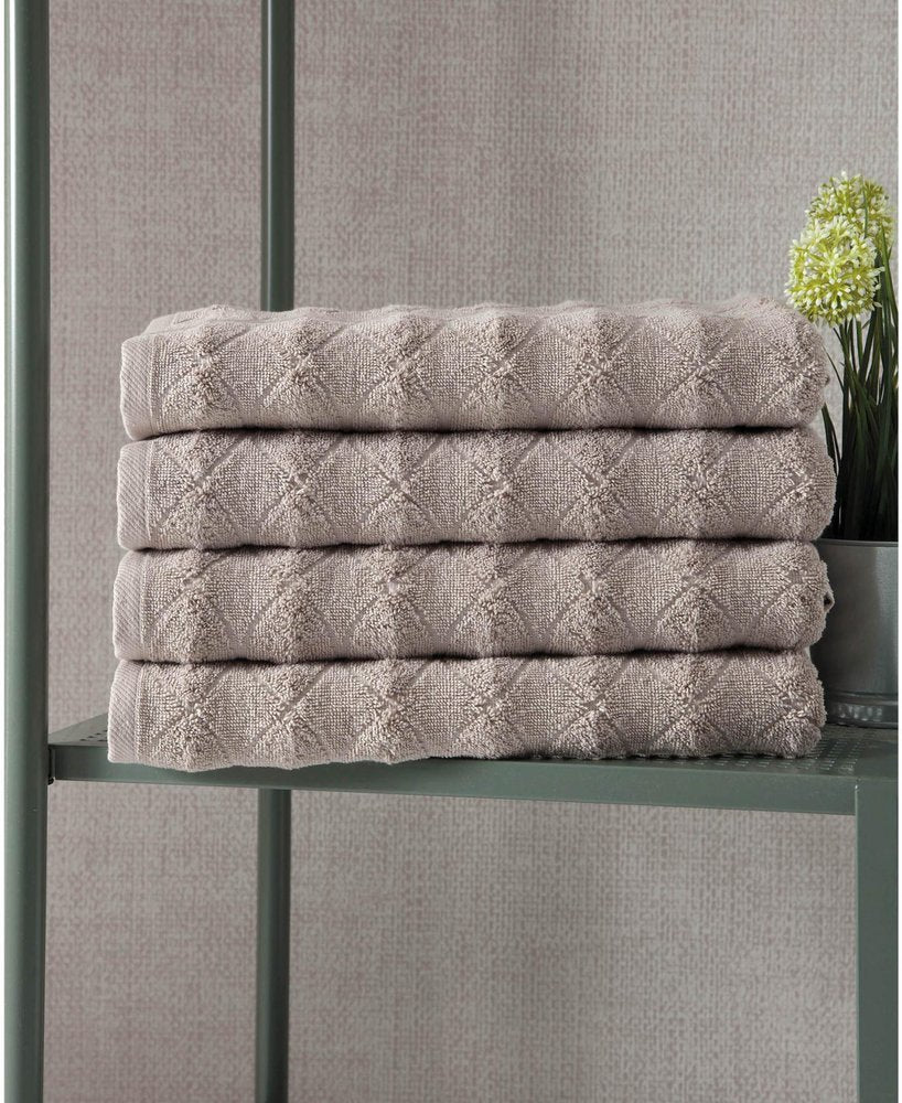 Set of Four White Geometric Turkish Cotton 27" X 54" Bath Towels HomeRoots