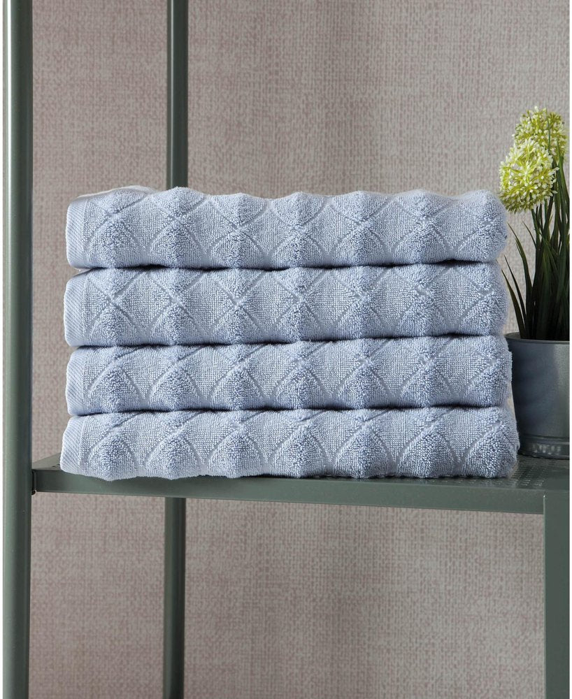 Set of Four White Geometric Turkish Cotton 27" X 54" Bath Towels HomeRoots