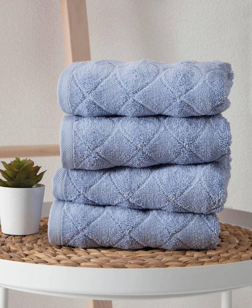 Set of Four White Geometric Turkish Cotton 16" X 30" Hand Towels HomeRoots