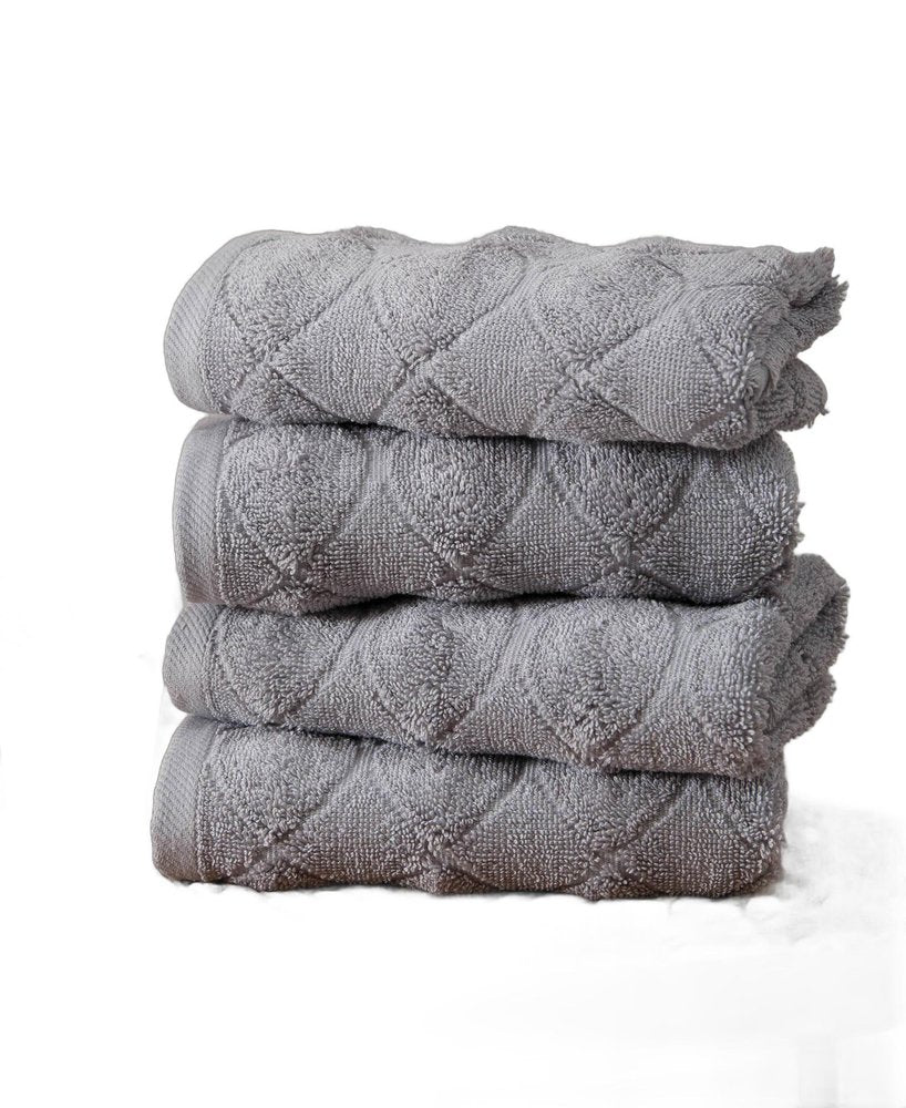 Set of Four White Geometric Turkish Cotton 16" X 30" Hand Towels HomeRoots