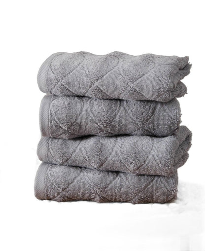 Set of Four White Geometric Turkish Cotton 16" X 30" Hand Towels HomeRoots