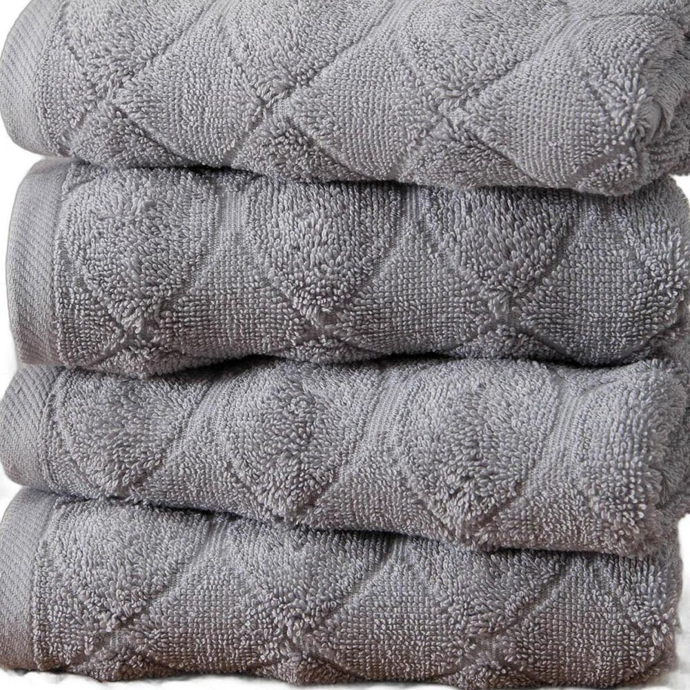 Set of Four White Geometric Turkish Cotton 16" X 30" Hand Towels HomeRoots