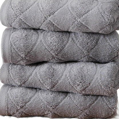 Set of Four White Geometric Turkish Cotton 16" X 30" Hand Towels HomeRoots