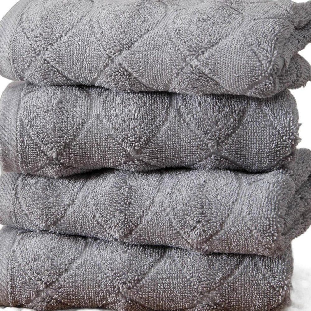 Set of Four White Geometric Turkish Cotton 16" X 30" Hand Towels HomeRoots