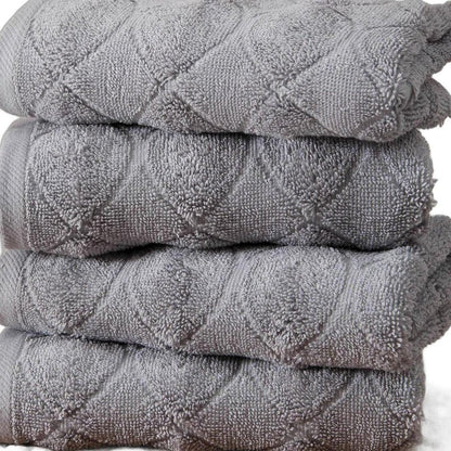 Set of Four White Geometric Turkish Cotton 16" X 30" Hand Towels HomeRoots