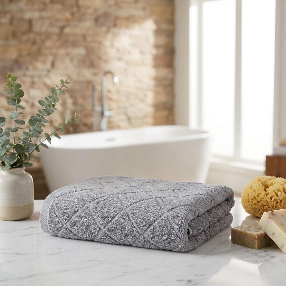 Set of Four White Geometric Turkish Cotton 16" X 30" Hand Towels HomeRoots