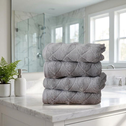 Set of Four White Geometric Turkish Cotton 16" X 30" Hand Towels HomeRoots