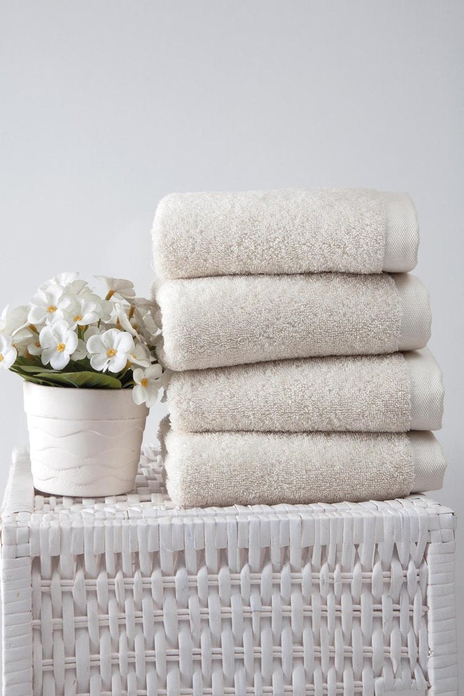 Set of Four Beige Turkish Cotton 16" X 30" Hand Towels — view 1