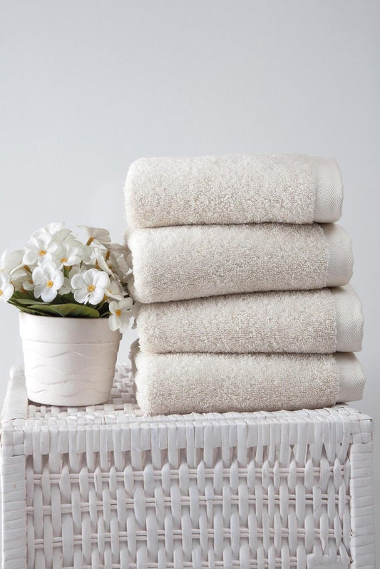 Set of Four Beige Turkish Cotton 16" X 30" Hand Towels HomeRoots