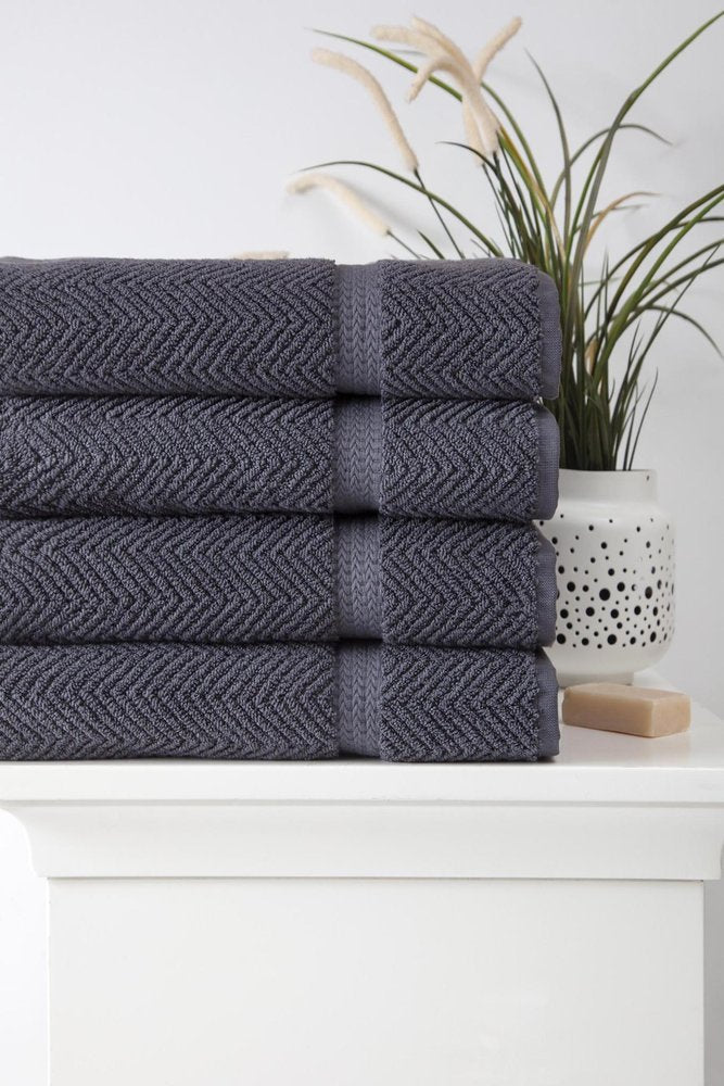 Set of Four Dark Gray Chevron Turkish Cotton 27" X 54" Bath Towels — view 2
