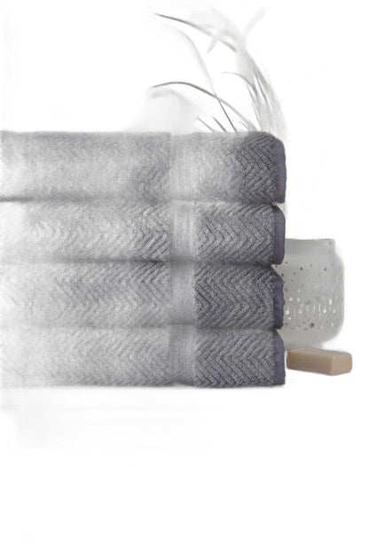 Set of Four Dark Gray Chevron Turkish Cotton 27" X 54" Bath Towels HomeRoots