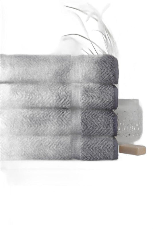 Set of Four Dark Gray Chevron Turkish Cotton 27" X 54" Bath Towels HomeRoots