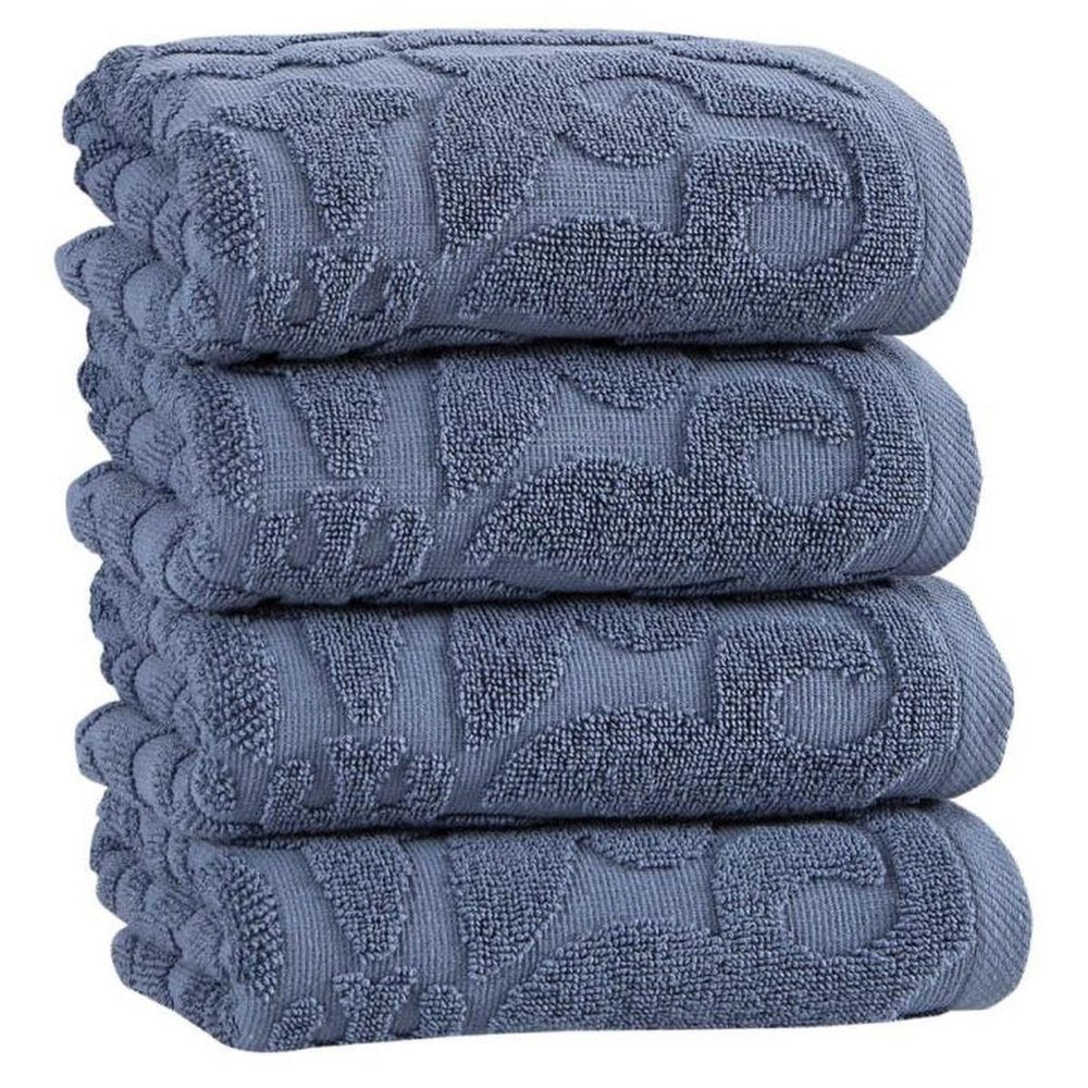Set of Four Blue Floral Turkish Cotton 16" X 30" Hand Towels HomeRoots
