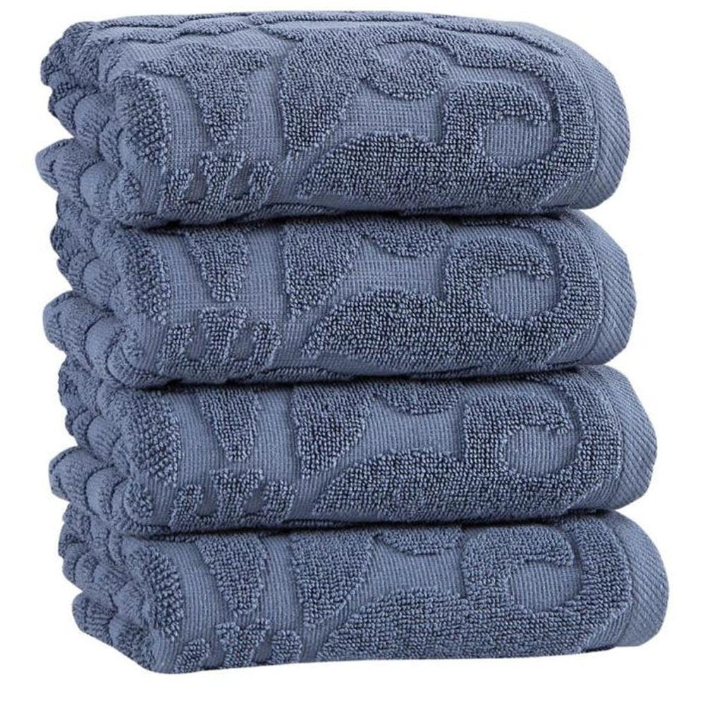 Set of Four Blue Floral Turkish Cotton 16" X 30" Hand Towels — view 7