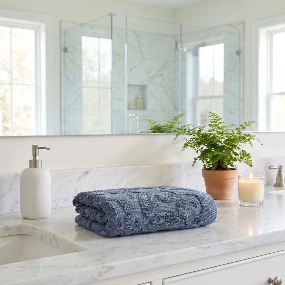 Set of Four Blue Floral Turkish Cotton 16" X 30" Hand Towels — view 8
