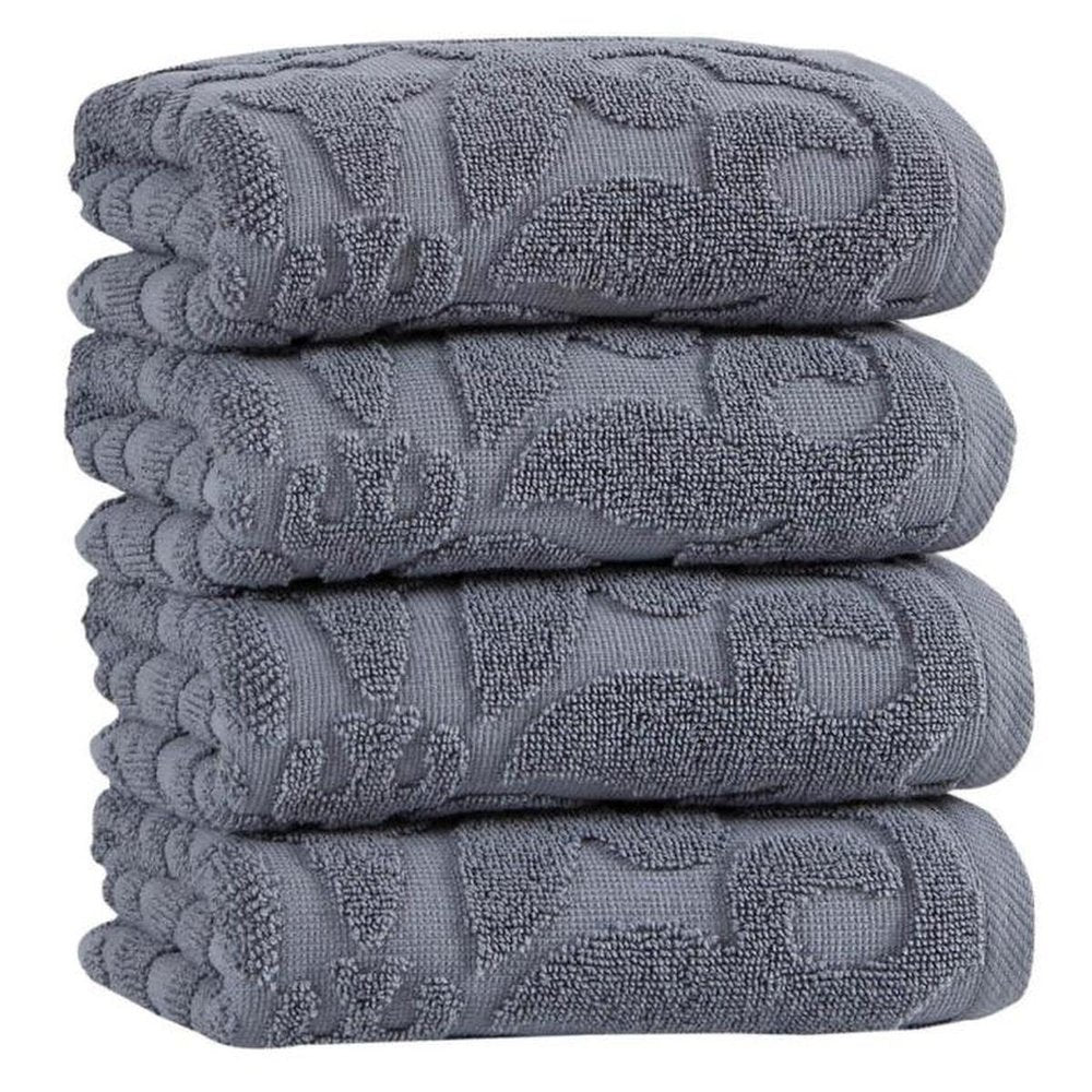 Set of Four Blue Floral Turkish Cotton 16" X 30" Hand Towels HomeRoots