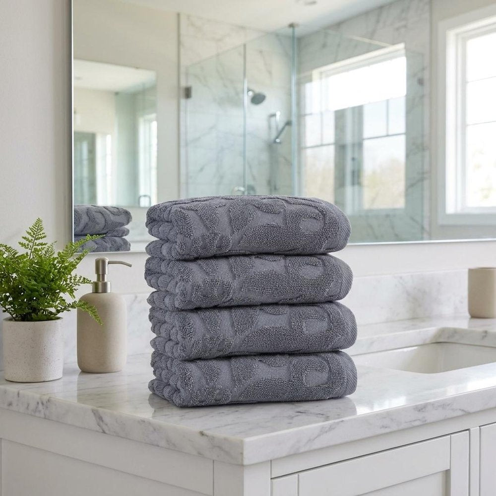 Set of Four Blue Floral Turkish Cotton 16" X 30" Hand Towels HomeRoots