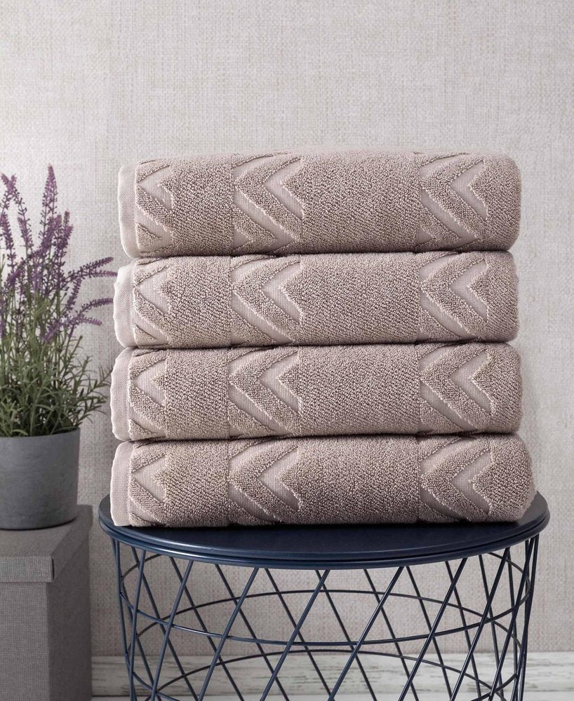 Set of Four Brown Geometric Turkish Cotton 27" X 54" Bath Towels — view 2