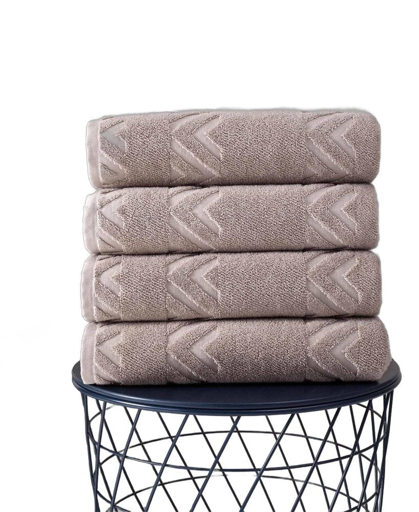 Set of Four Brown Geometric Turkish Cotton 27" X 54" Bath Towels HomeRoots