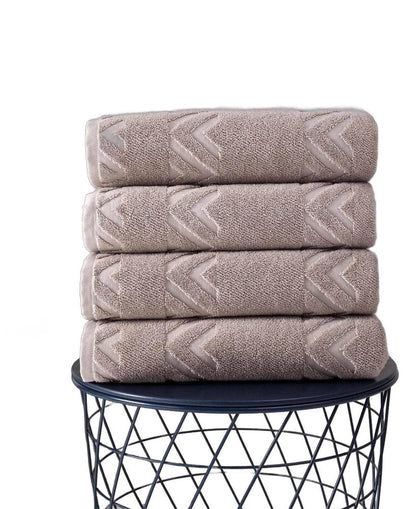 Set of Four Brown Geometric Turkish Cotton 27" X 54" Bath Towels HomeRoots