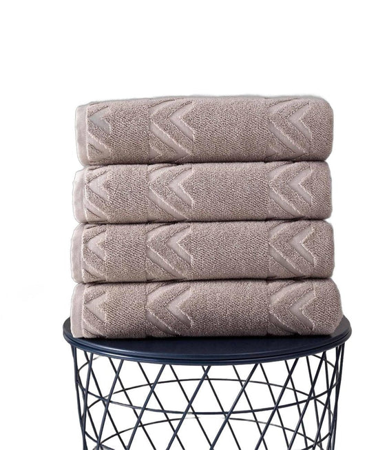 Set of Four Brown Geometric Turkish Cotton 27" X 54" Bath Towels HomeRoots