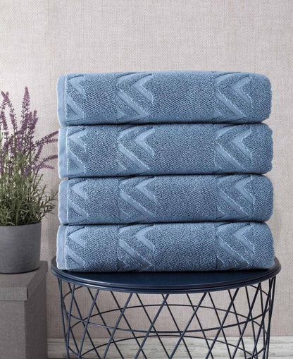 Set of Four Brown Geometric Turkish Cotton 27" X 54" Bath Towels HomeRoots