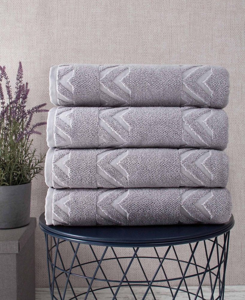 Set of Four Brown Geometric Turkish Cotton 27" X 54" Bath Towels HomeRoots
