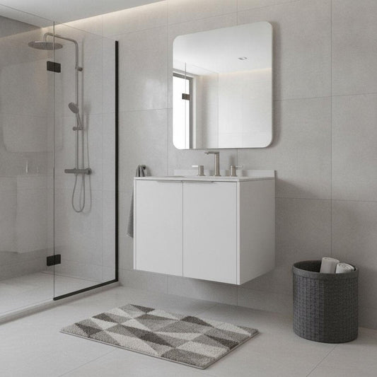 24" White Wood Floating Double Door Bathroom Vanity With Ceramic Sink