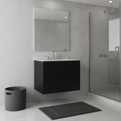 24" Black Wood Floating Double Door Bathroom Vanity With White Ceramic Sink HomeRoots