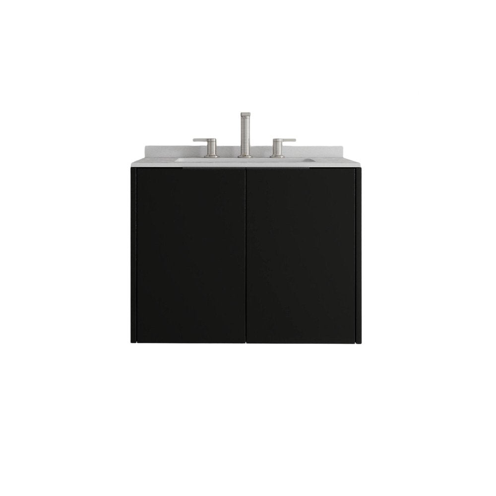 24" Black Wood Floating Double Door Bathroom Vanity With White Ceramic Sink HomeRoots