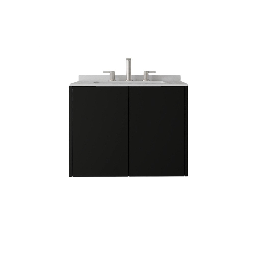 24" Black Wood Floating Double Door Bathroom Vanity With White Ceramic Sink — view 1
