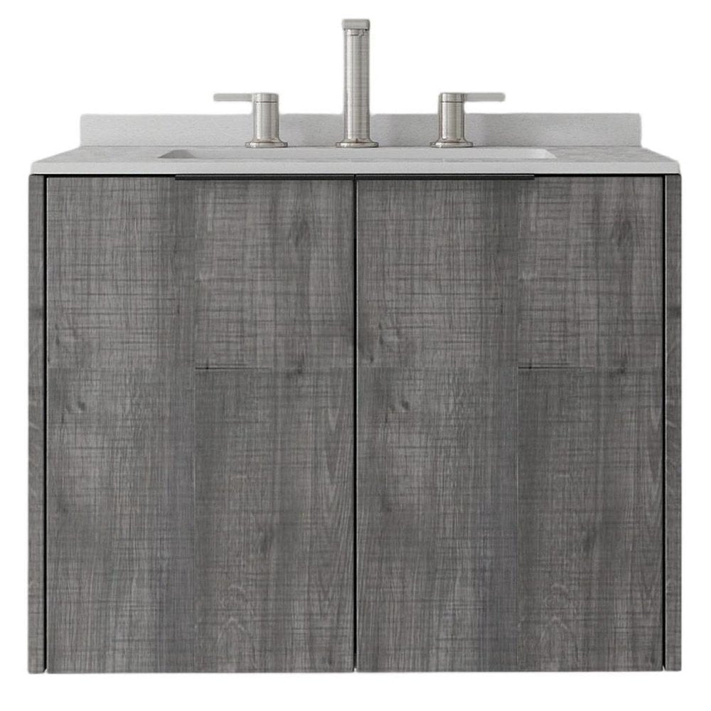 24" Gray Wood Floating Double Door Bathroom Vanity With White Ceramic Sink — view 3