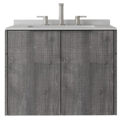 24" Gray Wood Floating Double Door Bathroom Vanity With White Ceramic Sink HomeRoots