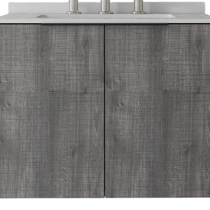 24" Gray Wood Floating Double Door Bathroom Vanity With White Ceramic Sink HomeRoots