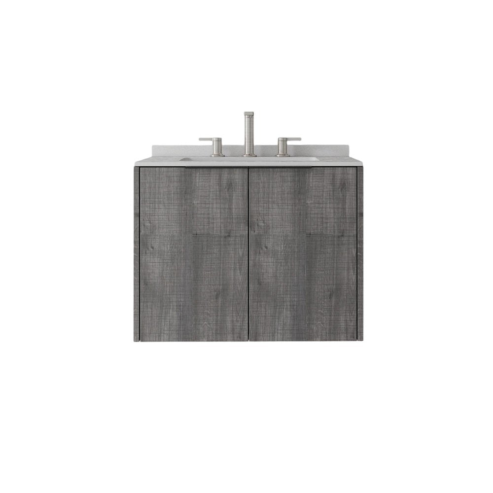 24" Gray Wood Floating Double Door Bathroom Vanity With White Ceramic Sink HomeRoots