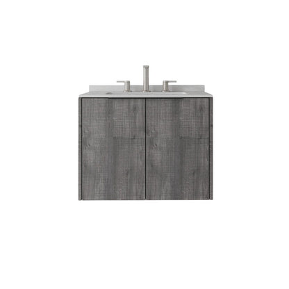 24" Gray Wood Floating Double Door Bathroom Vanity With White Ceramic Sink HomeRoots