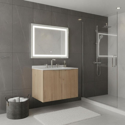 24" Brown Wood Floating Double Door Bathroom Vanity With White Ceramic Sink HomeRoots