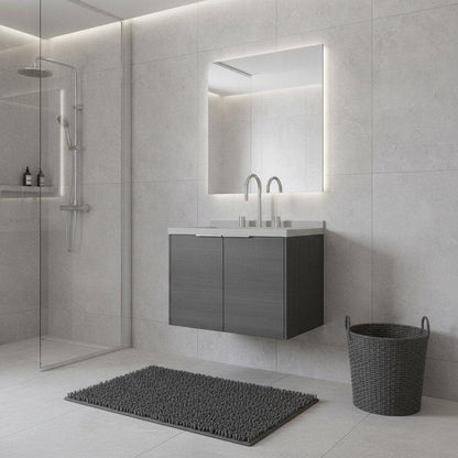24" Gray Wood Floating Double Door Bathroom Vanity With White Ceramic Sink HomeRoots