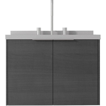 24" Gray Wood Floating Double Door Bathroom Vanity With White Ceramic Sink HomeRoots