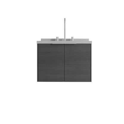 24" Gray Wood Floating Double Door Bathroom Vanity With White Ceramic Sink HomeRoots