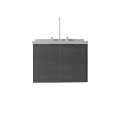 24" Gray Wood Floating Double Door Bathroom Vanity With White Ceramic Sink HomeRoots