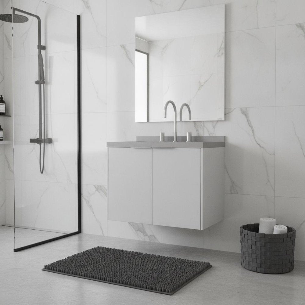 24" White Wood Floating Double Door Bathroom Vanity With Ceramic Sink HomeRoots