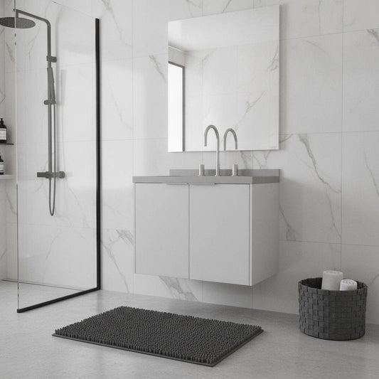 24" White Wood Floating Double Door Bathroom Vanity With Ceramic Sink