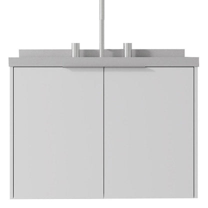 24" White Wood Floating Double Door Bathroom Vanity With Ceramic Sink HomeRoots