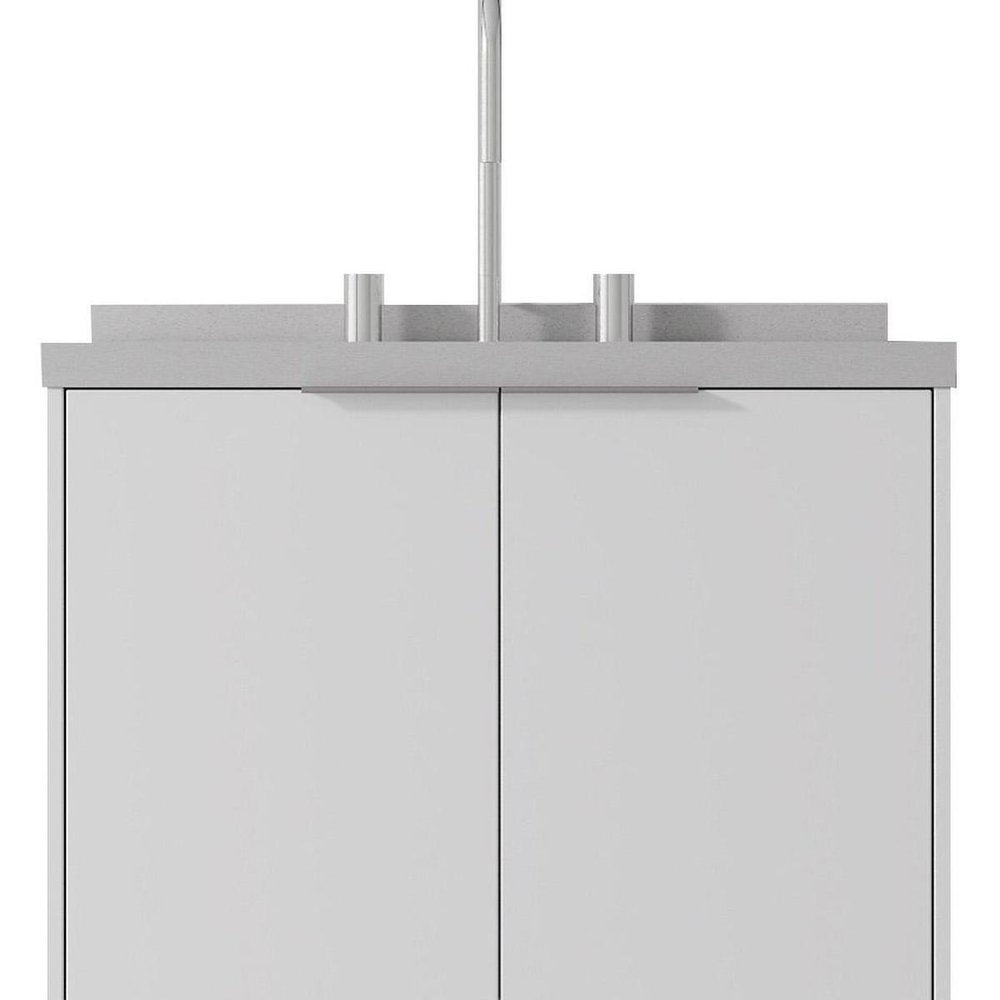 24" White Wood Floating Double Door Bathroom Vanity With Ceramic Sink — view 4