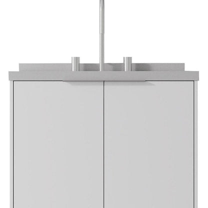 24" White Wood Floating Double Door Bathroom Vanity With Ceramic Sink HomeRoots
