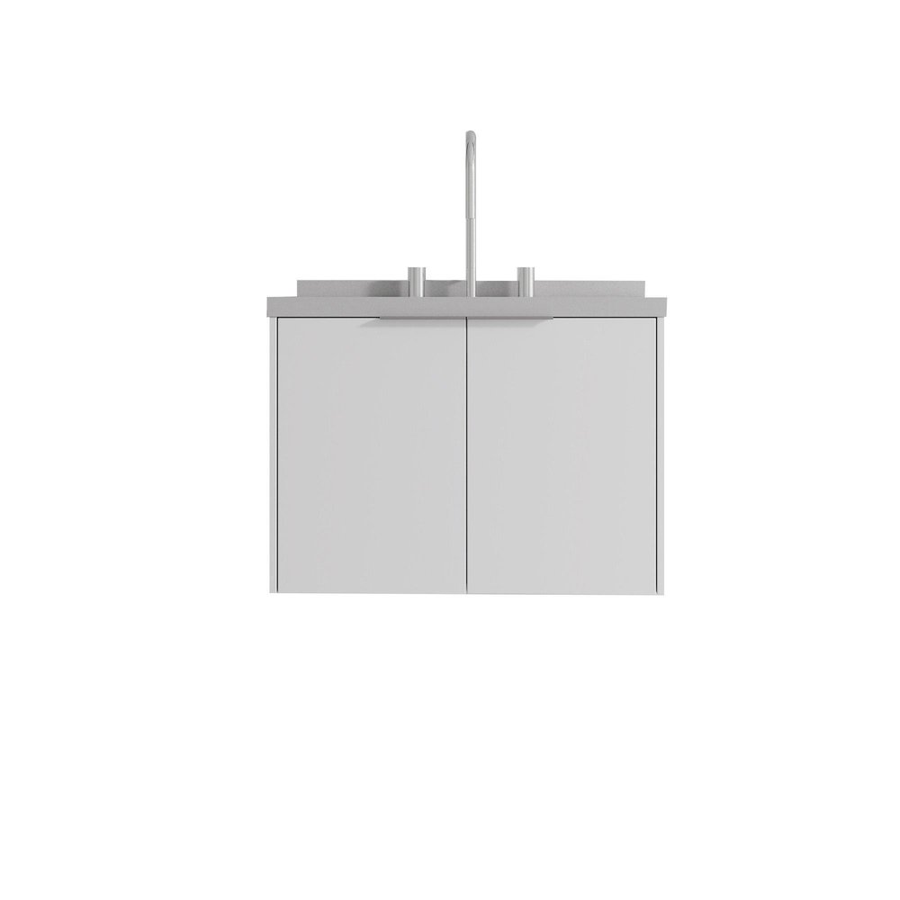 24" White Wood Floating Double Door Bathroom Vanity With Ceramic Sink HomeRoots