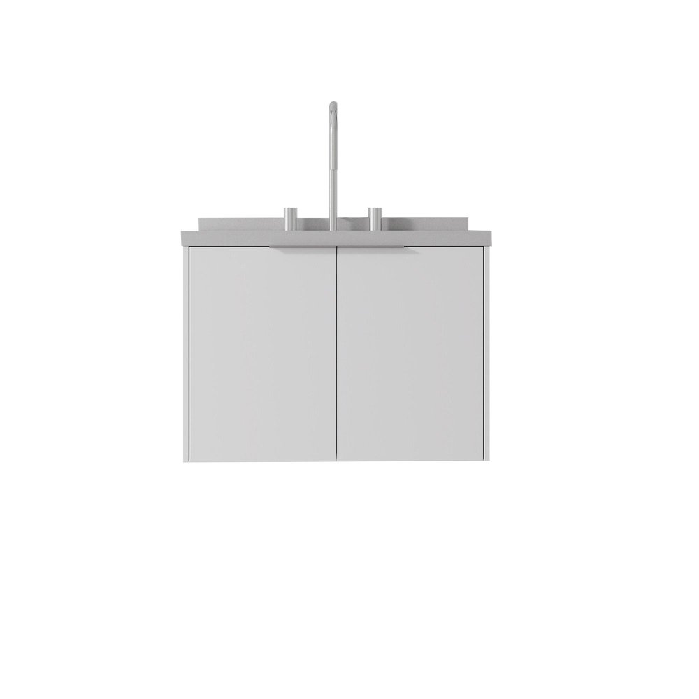 24" White Wood Floating Double Door Bathroom Vanity With Ceramic Sink HomeRoots