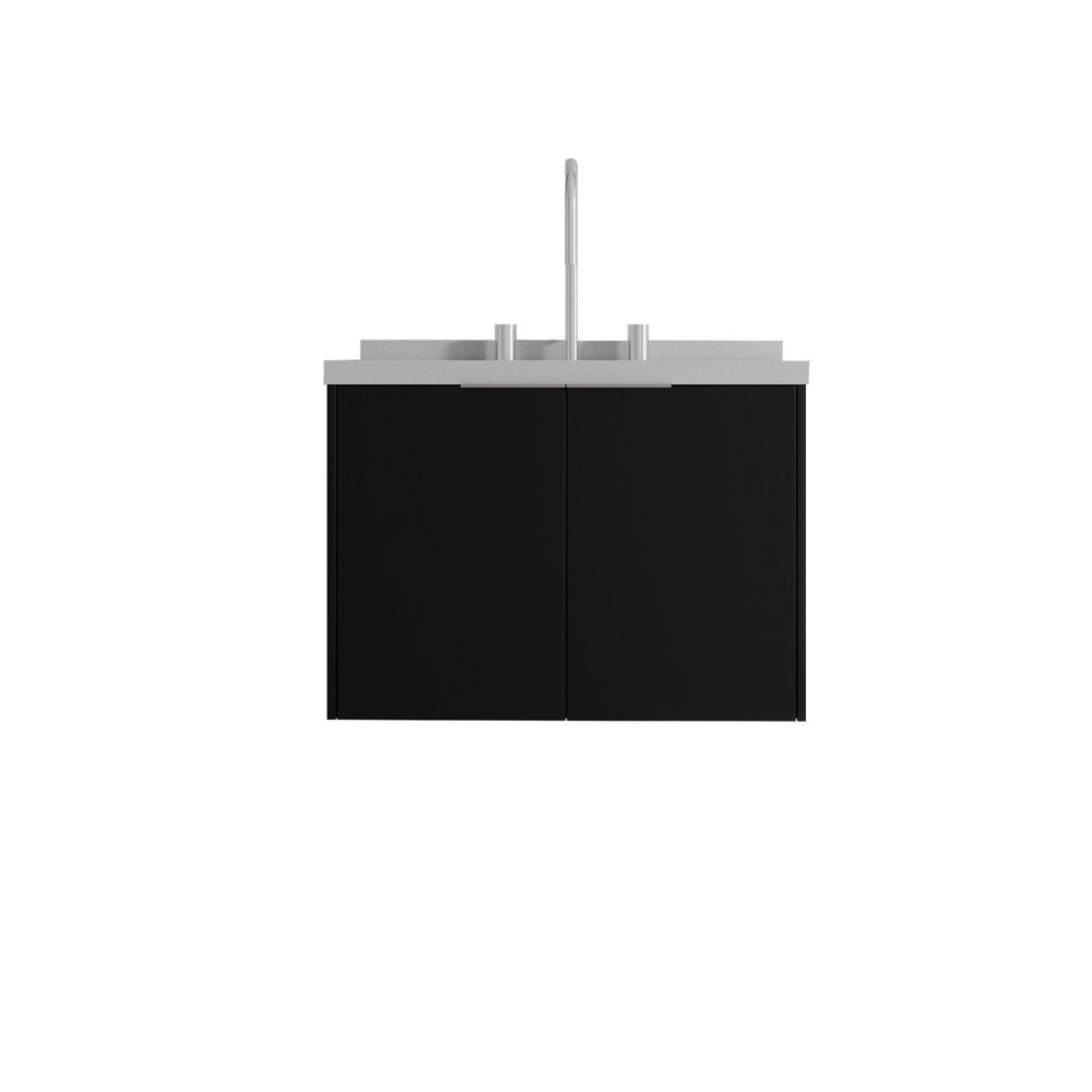 24" Black Wood Floating Double Door Bathroom Vanity With White Ceramic Sink — view 3